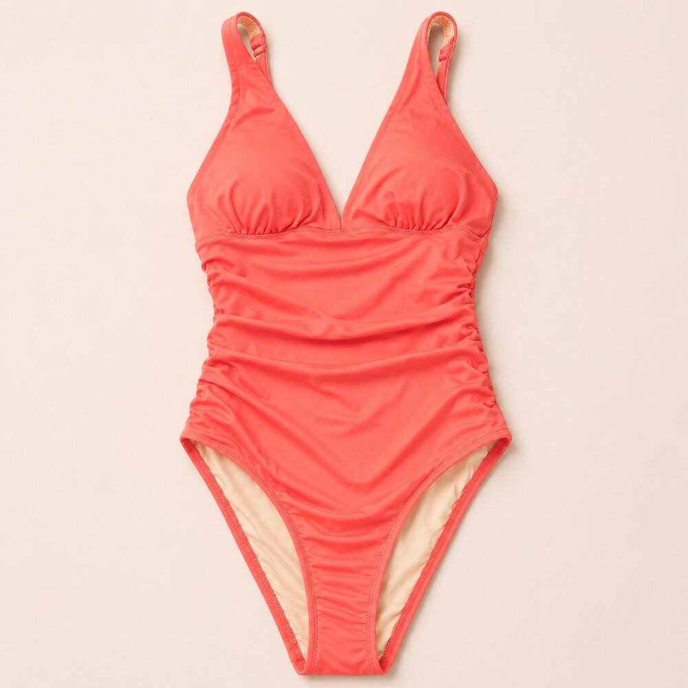 NWT Amazon Essentials Coral Ruched One Piece Swimsuit Size 2